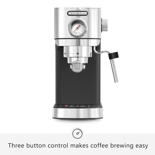 DRAGONBALL Espresso Machine 20 Bar, Coffee Machine with Milk Frother, Stainless Steel Espresso Machine for Home & Office, 1.2L Water Tank, Silver - Image 7