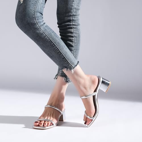 Image of Goderci Women's Chunky Block Low Heeled Sandals | 2 Strap, Square Open Toe, Slip On, Mule Heels