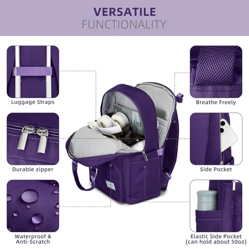 Image of LARVENDER Carry On Luggage 22x14x9 Airline Approved, Suitcases with Wheels | Hardside PP Carry On Suitcase with Backpack, Luggage Sets for Women Men, TSA Lock, Grape Purple
