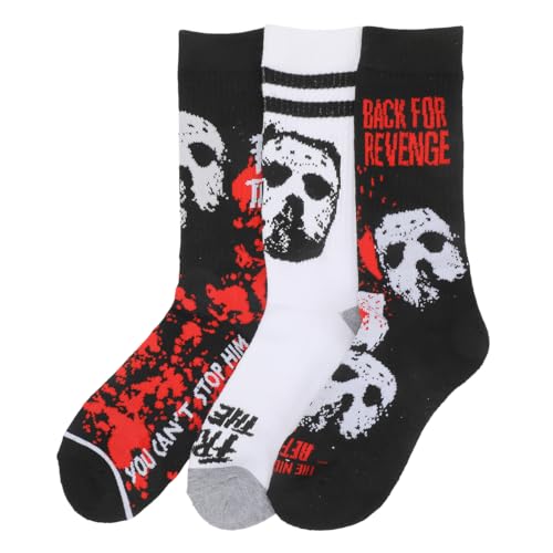 Bioworld Friday The 13th Jason Mask Men's 3-Pair Pack Glow-In-The-Dark Athletic Crew Socks