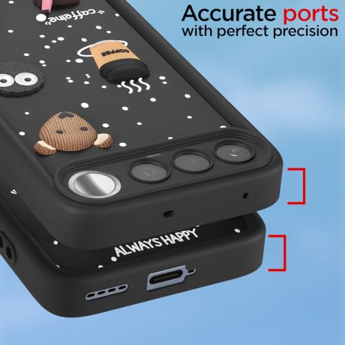 Image of Pikkme Back Cover for Realme 16 5G | 3D Bear Silicone Cute & Fun Coffee Cartoon | Full Body Protection Bumper Case (Black)