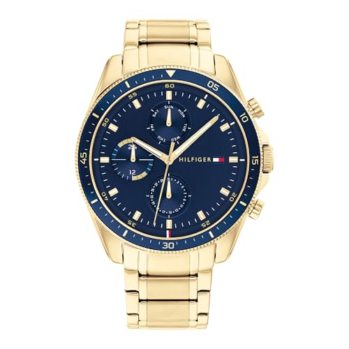 Tommy Hilfiger Reloj Analógico de Cuarzo multifunción para hombre con Correa en Acero Inoxidable y en pi