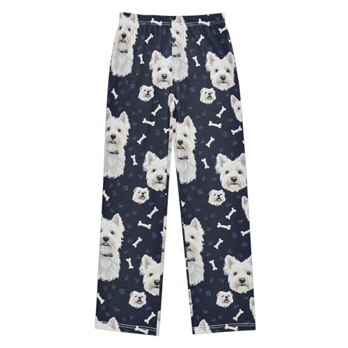 Pajama Pants Highland Terriers Dogs Bones PJ Bottoms Sleepwear Lounge Sleep Pant with Pockets