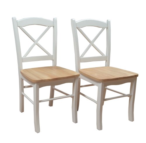SilkWood Studio Tiffany Solid Wood Cross Back Dining Chairs, Set of 2, White/Natural