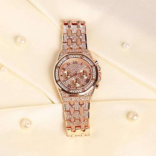 Image of Haute Sauce Women's Embellished Analog Dial with Stainless Steel Strap | Battery Power | Foldover Closure | Quartz Movement | Fashion Wrist Belt Watch for Female and Girls