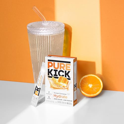 Image of Pure Kick Hydration Singles To Go Drink Mix, Orange Creampop, Includes 12 Boxes with 6 Packets in each Box, 72 Total Packets