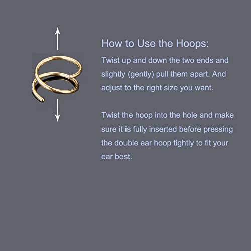 Double Hoop Earrings For Single Piercing，Double Earrings For One Hole Gold，Fake Piercing Silver Double Earring, Handmade Cartilage Piercing, Twist Double Hoop Huggie Earrings, Wrap Earrings Spiral Earrings For Women Girls #TOP3