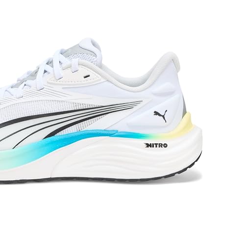 PUMA PUMA Men's Electrify Nitro Running Shoes, PUMA White-Mint Melt-Speed Blue, 13