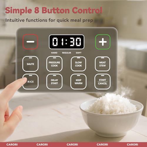 Image of Electric Pressure Cooker 3QT, 8-Function Compact Multi-Cooker with Ceramic Nonstick Pot for Saute, Pressure Cook, Slow Cook, Meat Stew, Rice, Delay Start, Keep Warm, Safe Venting, Gray