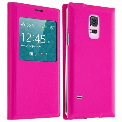 Jienuoda PHONE18® Etui Housse S-View Flip Cover pour Samsung Galaxy Alpha + Chargeur Secteur + Mini Stylet Screen Touch - Rose