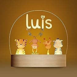 Lamparas Bebe Niña Giftove Lampara Personalizada con Nombre - Regalos Bebes Recien Nacidos Originales - Regalo Bautizo Niño - Luz Nocturna Infantil de Metacrilato Base de Madera - Regalos Navidad Personalizado 0-3 Años