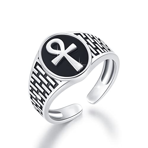 Bague croix Ankh argent sterling - Anneau ajustable de protection pour homme et femme