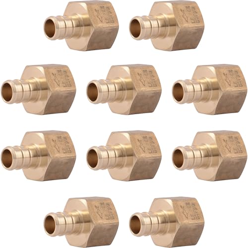 Image of SharkBite 1 /2 Inch Crimp Female Adapter, Pack of 10, Brass Plumbing Fitting, PEX Pipe, Copper, UC072LFA10