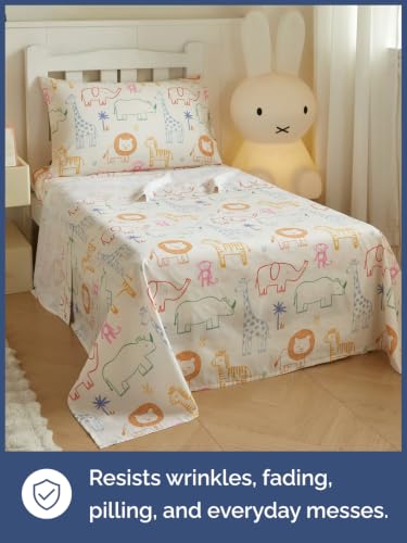 Image of Kids Twin Size Animal Bed Sheets - 3 Piece Kids Animal Sheet Set - Doodle Safari Bedding - Ultra-Soft, Cute & Cozy - Breathable & Machine Washable - Jungle Bed Set for Boys, Girls, Teens & Toddlers