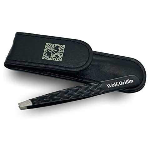 Wolf & Griffin Black Edition Ultimate Precision Tweezers with Case | Stainless Steel with Black Coating | Professional Slant Eyebrow Tweezers for Men and Women Cover