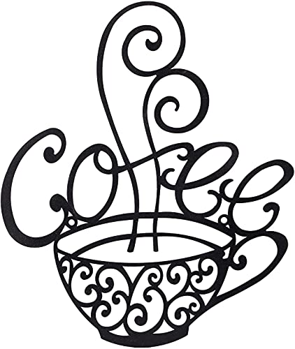 Coffee Cup Iron Wall Decor - Black Wall Art Coffee Signs for Coffee Bar Java Coffee Shop Home or Office Coffee Nook & Kitchen Decorations - Silhouette Metal Wall Art - Black Metal Wall Hanging Decor