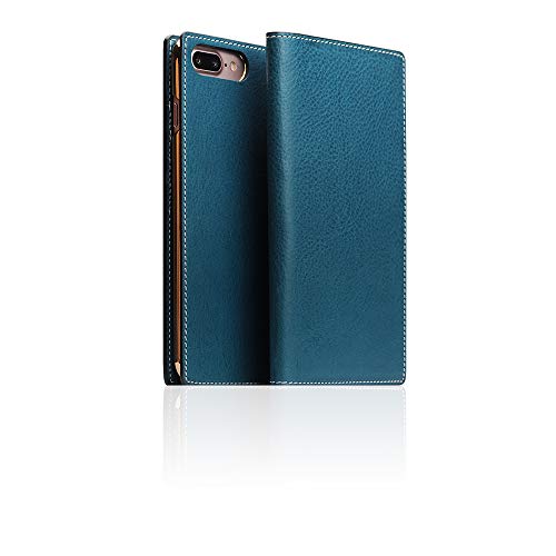 SLG iPhone 7/8 Plus Leather Wallet Case, D6 Italian Minerva Box Leather Diary Flip Cover Card Slot Holder with Gift Box, Handmade and Designed for Apple iPhone 7/8 Plus (Blue)