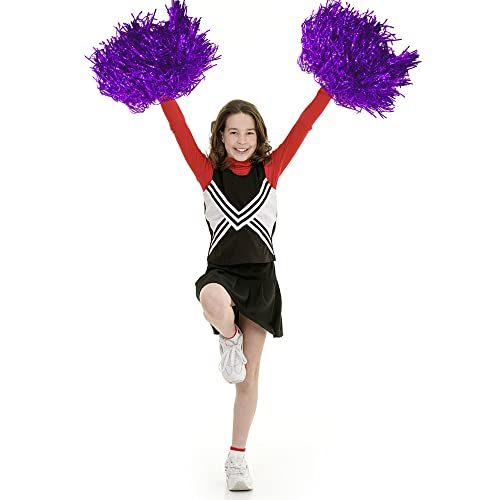 24PCS Cheerleading Pom Poms Metallic Foil Plastic Pom Poms with Baton Handle for Game Sports Squads Dancing Party Football Basketball Club Spirit Sports Stage Performance Celebration (Purple)