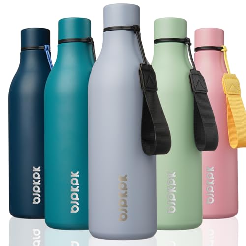 Image of BJPKPK Insulated Water Bottles, 25 oz Stainless Steel Metal Water Bottle with Strap, BPA Free Leak Proof Jugs, Mugs, Flasks, Reusable Thermal Flasks for Sports & Travel, Mist Grey
