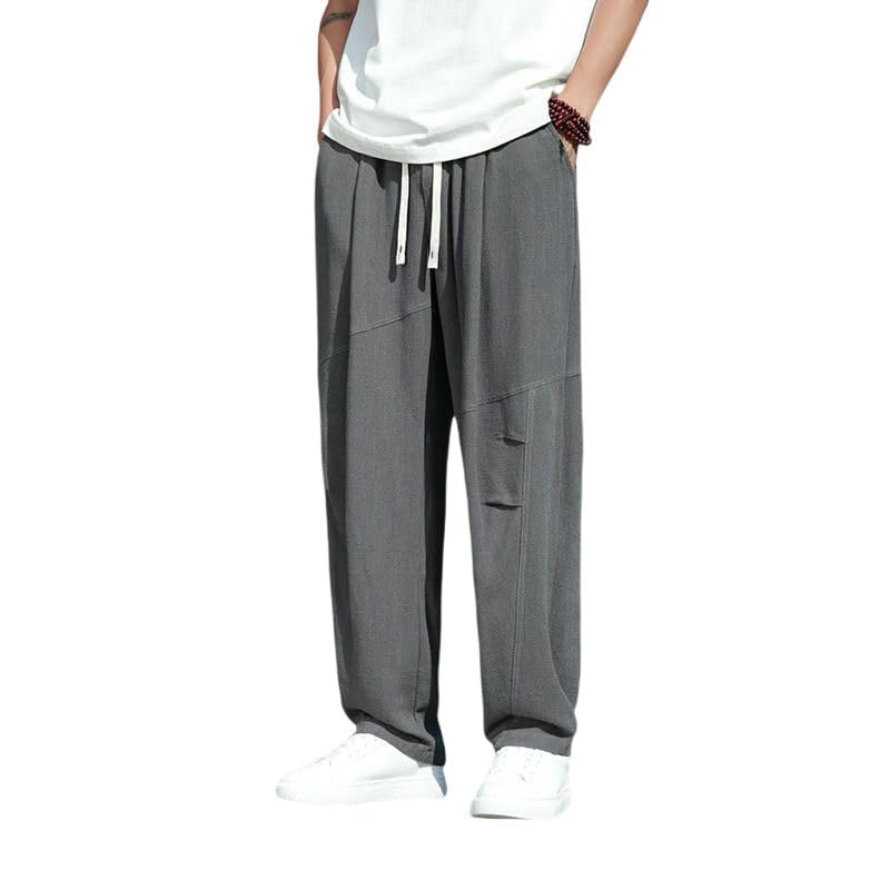 Pantalon homme coton et lin coupe droite ample à cordon - 2