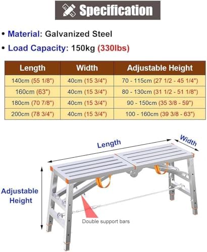 Portable Workbench Kit - Foldable Scaffolding Ladder Platform with Non-Slip Foot Pad, Ideal for Maintenance, Painting, Cleaning, Mural Work (63"x15.8")