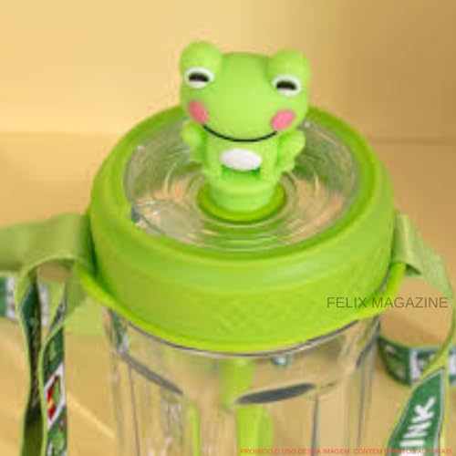 Garrafa Copo Infantil com Canudo e Alça PREMIUM, Livre de BPA, 350ml (Sapinho Verde)