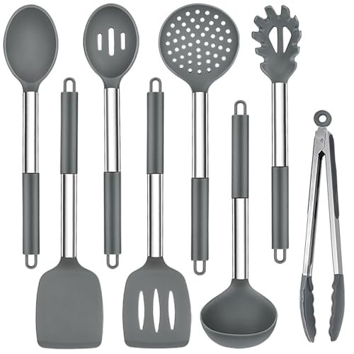 Image of TeamFar Kitchen Utensils Set of 8, Silicone Utensils Kitchen Tools
