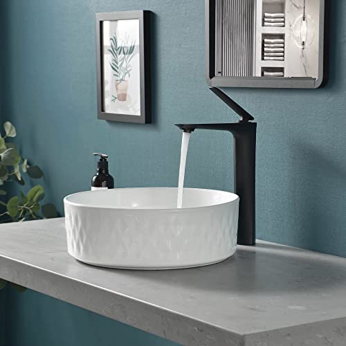 Davivy 14.2'' Round Bathroom Sink With Pop Up Drain,Bathroom Sinks Above Counter,Bathroom Vessel Sinks,Ceramic Vessel Sink,Counter Top Sink,Round Vessel Sinks For Bathrooms #TOP6