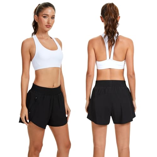 TVKSOM Women's Athletic Workout Shorts High Waisted with Zipper Pockets Gym Elastic Running Shorts for Women Casual4