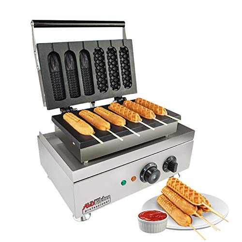 ALDKitchen Corn Dog Waffle Maker for Commercial Use 6 Hotdog Waffles on a Stick Stainless Steel 110V 3 Hot Dogs 3 Corn Dogs