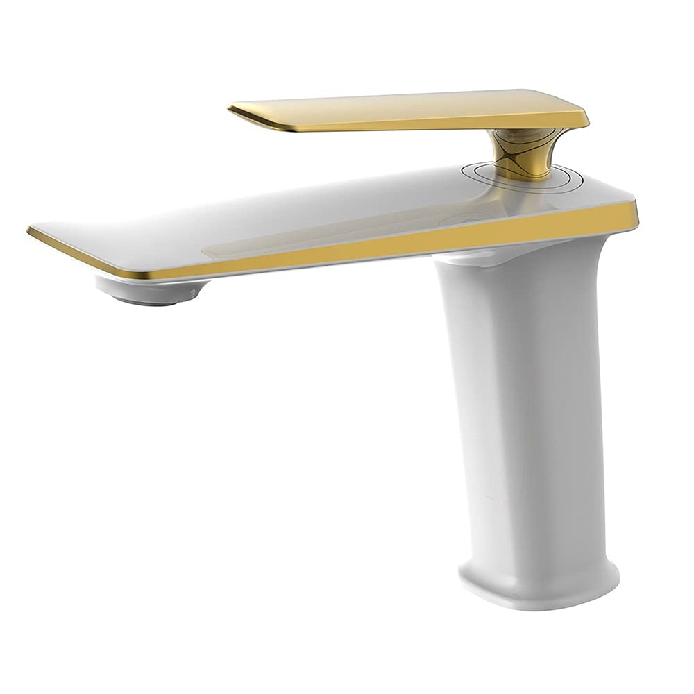 Mitigeur de lavabo de salle de bain moderne blanc et or aux finitions soignées