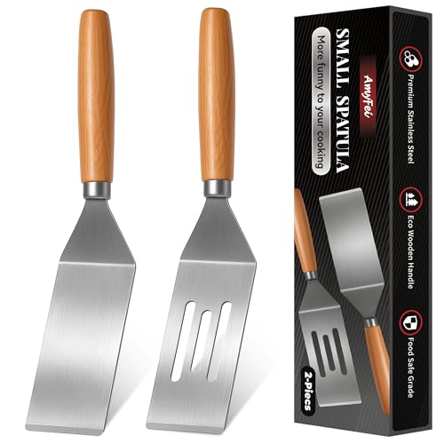 Small Spatula,Stainless Steel Spatula,Metal Spatula for Cooking with Heat Resistant Handle,Metal Spatulas for kitchen use for Pancakes、Lasagna、Brownies、Cake and Cookie (2 PCS)