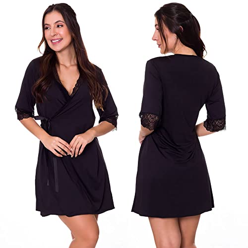 Camisola Amamentação Gestante com Robe Pós Parto em Microfibra e Renda Estilo Sedutor - VF46-45 (PRE