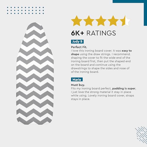 Image of Encasa XO Ironing Board Cover with 3mm Thick Felt Pad for Steam Press (Fits Standard Medium Boards of 112x34 cm) Heat Reflective, Scorch & Stain Resistant, Printed - Zig Zag