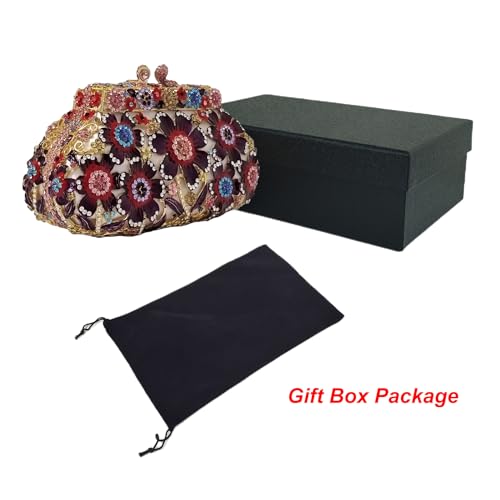 Image of Fancy Vintage Flower Rhinestone Clutch Multicolor Floral Crystal Evening Bag Purse Wedding Cocktail Bag