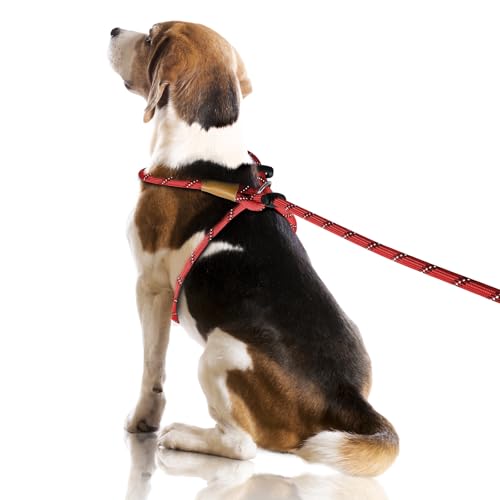 Lynxking No Pull Rope Dog Harness No Pull Reflective Leash Harness Collar 3 in 1 Dog Halter Harnesses Adjustable for Large Giant Dog (Red, Extra Large(up to 80Ibs) 10ft*1/2")