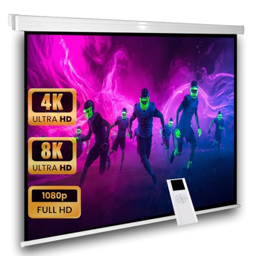 ScreenLux Écran de Projection motorisé 200 x 200 cm 1:1 - Blanc - Tissu Mat - Compatible FULL-HD 4K 8K & 3D