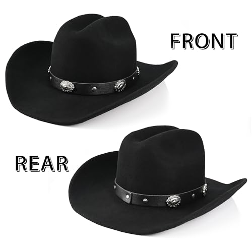 Image of 100% Wool Western Cowboy Hat for Men Women Classic Fedora Hat Felt Cowgirls Hats with Two Decorative Bands