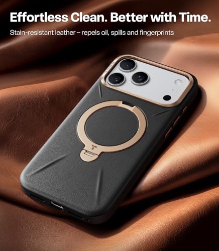 Image of TORRAS Q3 VegSkin for iPhone 17 Pro Max Case Leather, 360 Spin Magnetic Stand, Fit for MagSafe, Camera Control, Shockproof Premium Organic Silicone Leather Case for iPhone 17 Pro Max, Midnight Black