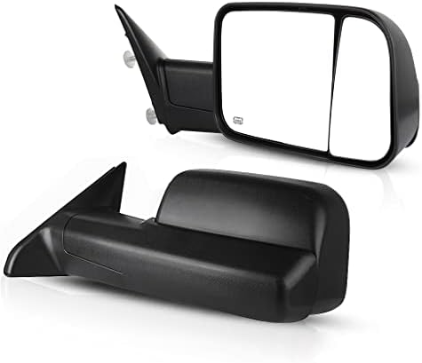 ECCPP Towing Mirrors Replacement fit for 2009-2015 for Ram 1500 Pickup for Dodge Tow Mirrors Power Heated Manual Flip Up Black Mirrors Driver and Passenger Side