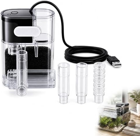 Filtro Slim para Acuario, Filtro Silencioso HOB para Peceras de hasta 20L, con Flujo Ajustable, 160 LPH, 3W, Incluye Cuerpo de Filtro, Tubo de Admisión, Extensión y Cartucho Filtrante