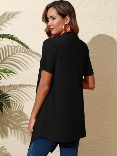 Image of Women's Lightweight Open Front Cardigans Short Sleeve Casual Soft Sheer Cardigan S-2XL with Pockets