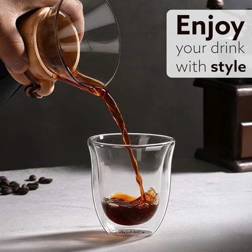 Image of AGARO Elite Double Wall Glass Espresso Cups 80ml, Pack of 2 | Premium Borosilicate, Heat Resistant, Ideal for Coffee, Tea, Latte, Microwave & Dishwasher Safe
