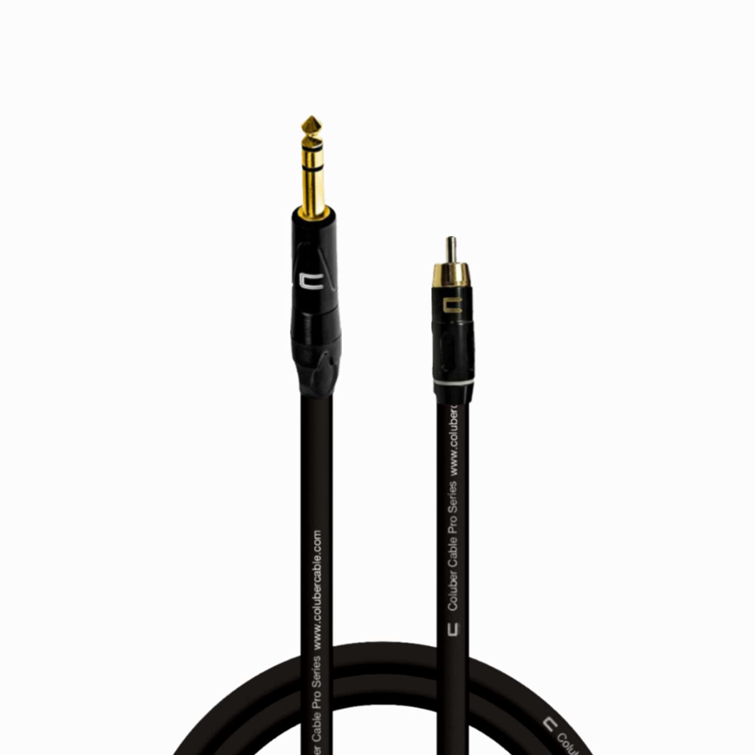 COLUBER CABLE 1/4" TRS Male to RCA Male - 10 Feet - Black - Pro 3-Pin Microphone Connector for Powered Speakers, Audio Interface or Mixer for Live