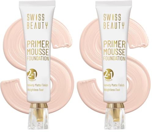 Image of Swiss Beauty Primer Mousse Foundation Weightless Smooth & Velvet Touch, Face Makeup, Rose Blush, 30ml (Pack of 2)
