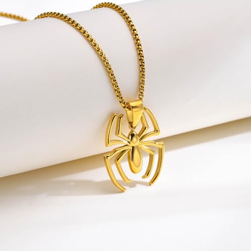 Image of Spiderman Gift Necklace Spider Pendant Necklace for Men, Silver /gold plated /Black Stainless Steel Spider Chain Spider Man Christmas Gifts Jewelry for Spider-man Fans Men Women