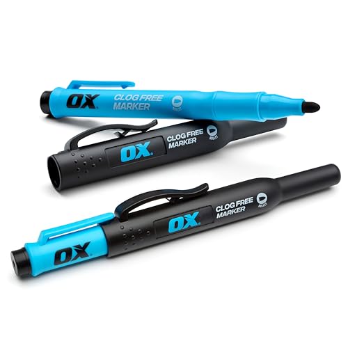OX Tools Clog-Free Permanent Construction Marker 2-Pack with Pocket Holster - Durable, Reliable Marking on Dusty Wood Surfaces - Perfect for Construction and Framing Applications OX-P630901