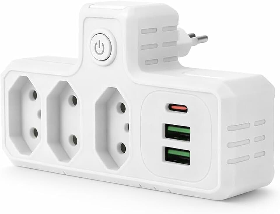 Extensão Elétrica, Régua Tomada, Régua de Energia, Adaptador de Tomadas, 3 Tomadas, 2 Interfaces USB, 1 Porta USB Tipo-C - Premium