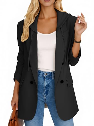 Mina Self 2025 Women's Fall Hooded Blazer Jacket - Double-Breasted Oversize Loose Fully-Lined Work Office Suit with Pockets3