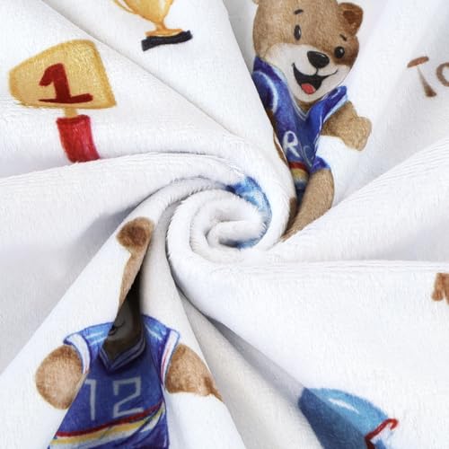 Image of BORITAR Baby Blanket with Football Pattern for Boys, Super Soft Nursery Minky Blanket with Lovely Bear Woodland Animal, Double Layer with Dotted Backing for Newborn Toddler Infant, 30 x 40 Inch